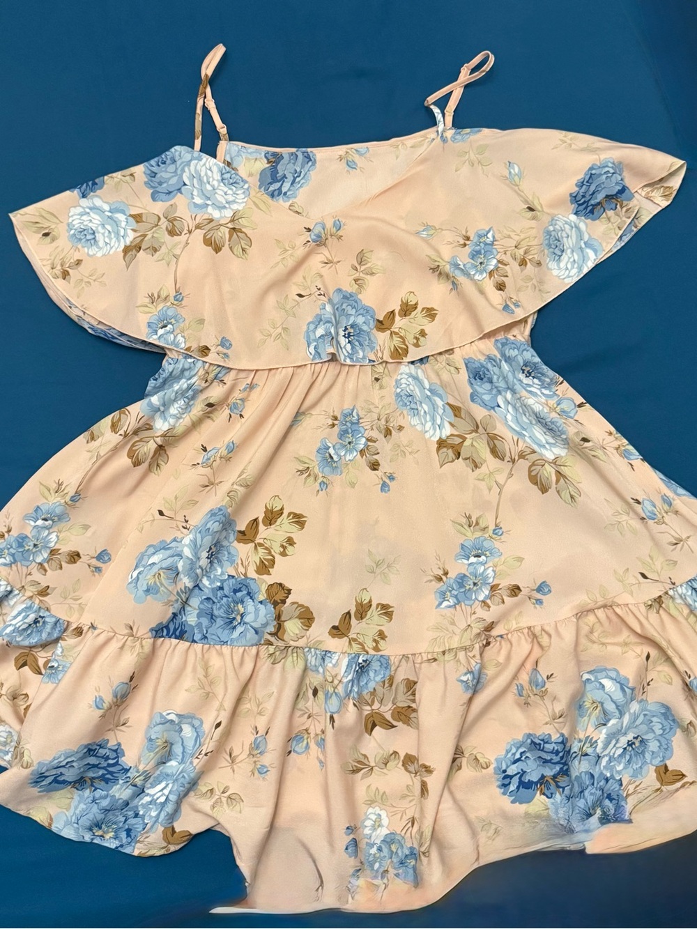 SHEIN Peach Dress with Blue Floral Print